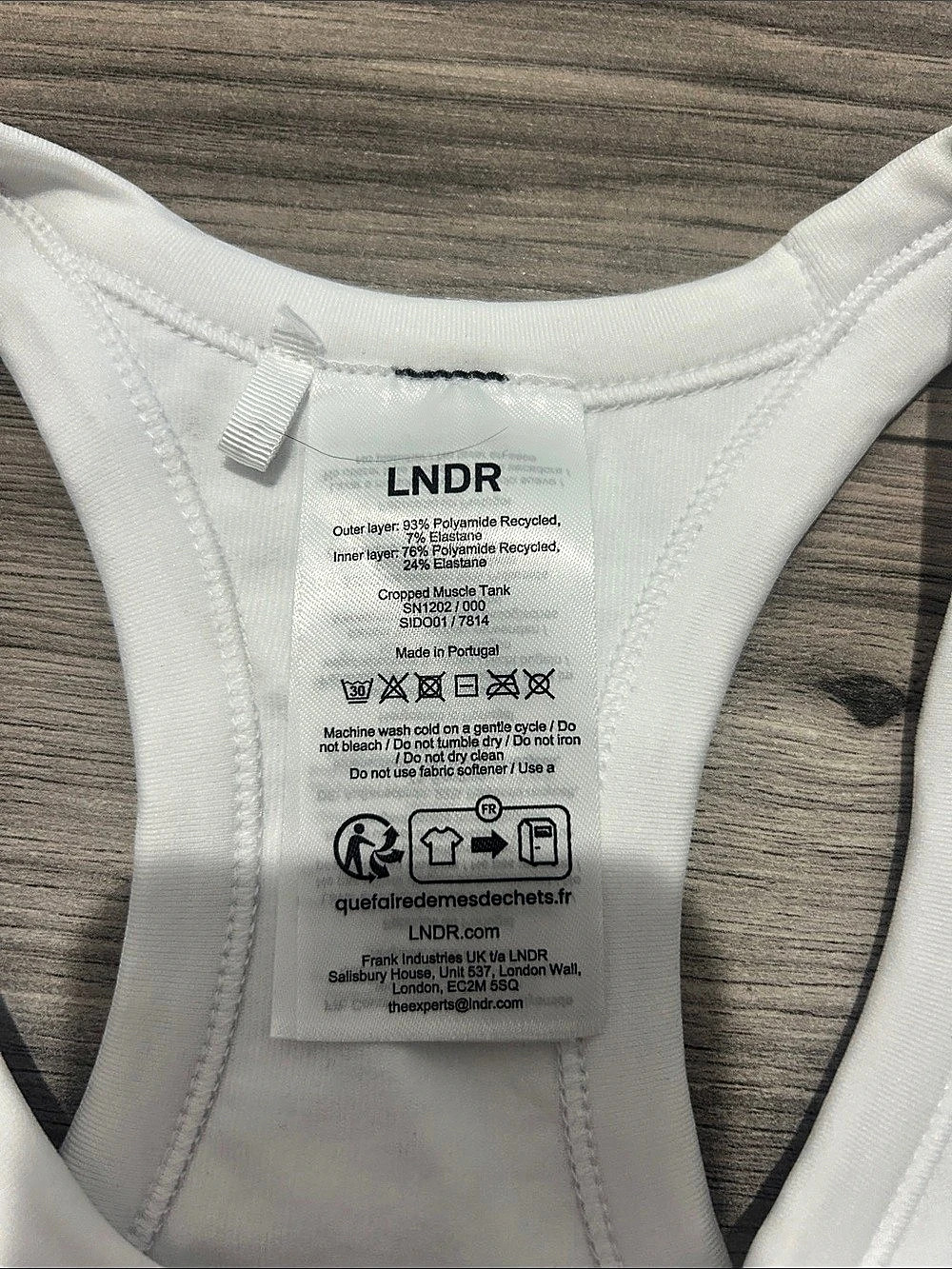 LNDR Cropped Muscle Tank Racerback White Small - Picture 3 of 5